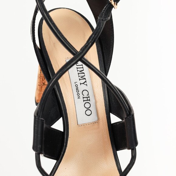 Jimmy Choo Margo Black Leather Crisscross Cork-Heel Sandals - Picture 9 of 9